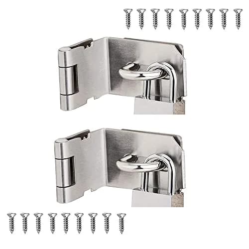 VIDYSUFYR 4 Inch 90 Degree Padlock Hasp, Stainless Steel Safety Door Latches, Solid Gate Padlock Hasp (2-Pack, Silver) thumbnail 1