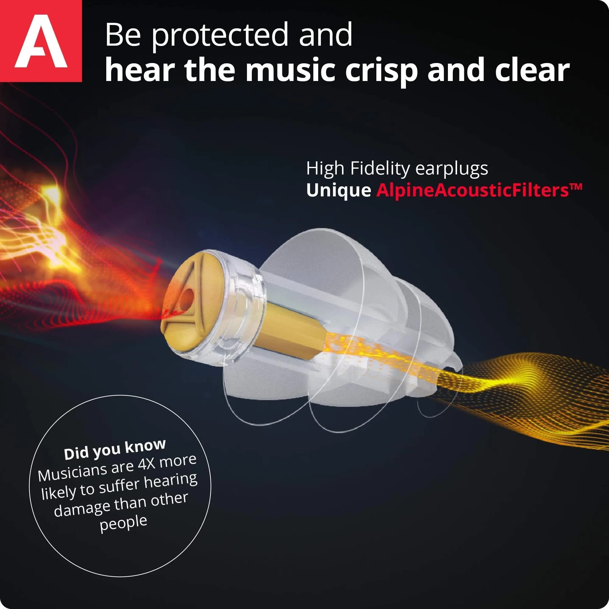 Alpine MusicSafe High Fidelity Earplugs for Musicians 19 & 22 dB Filters | Professional Hearing Protection - view 3