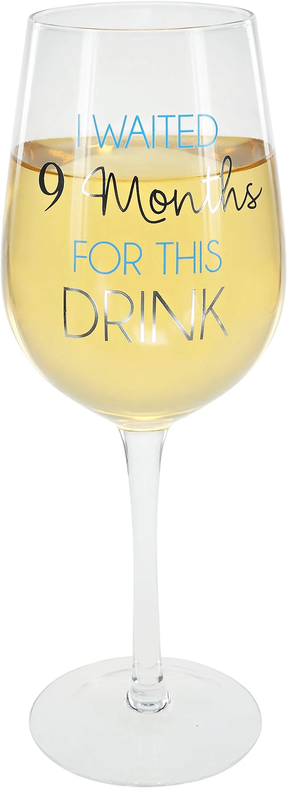 Pavilion Gift Company Blue Stemmed Wine Glass 473ml (16 Oz) | Funny New Mom Gift — Blue