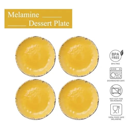 Supreme Housewares 4-Piece 6 Inch Melamine Dessert Plates Crackle Yellow | Elegant & Durable Serving Plates thumbnail 3