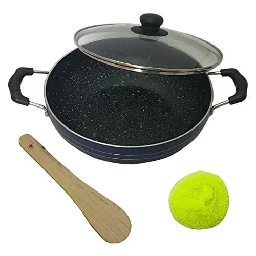 DBY Deep Kadai 2.2 LTR Aluminium Non Stick Frying Pan with Glass Lid | Induction & Gas Compatible thumbnail 1