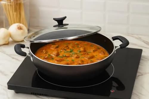 DBY Deep Kadai 2.2 LTR Aluminium Non Stick Frying Pan with Glass Lid | Induction & Gas Compatible thumbnail 4