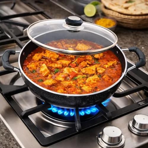 DBY Deep Kadai 2.2 LTR Aluminium Non Stick Frying Pan with Glass Lid | Induction & Gas Compatible thumbnail 5