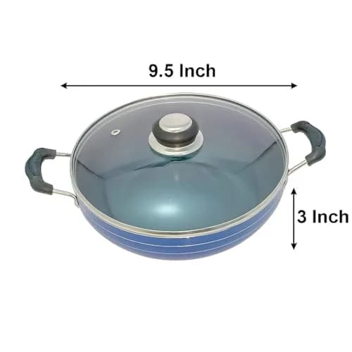 DBY Deep Kadai 2.2 LTR Aluminium Non Stick Frying Pan with Glass Lid | Induction & Gas Compatible thumbnail 2
