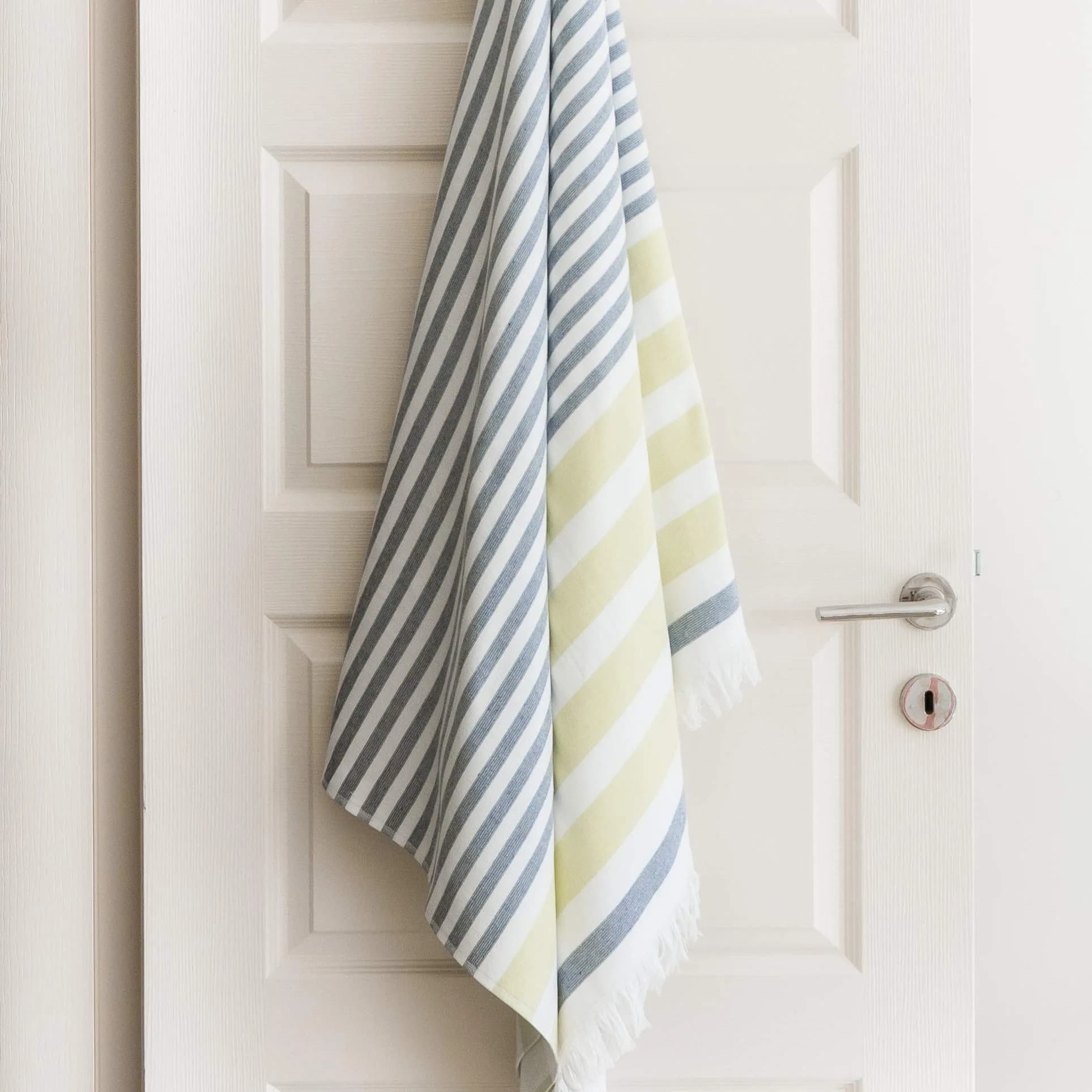 Luzia Striped Peshtemal Multi-Use Towel 102cm x 178cm (40 x 70 inches) | Premium Turkish Cotton, Quick Drying — Yellow and Grey