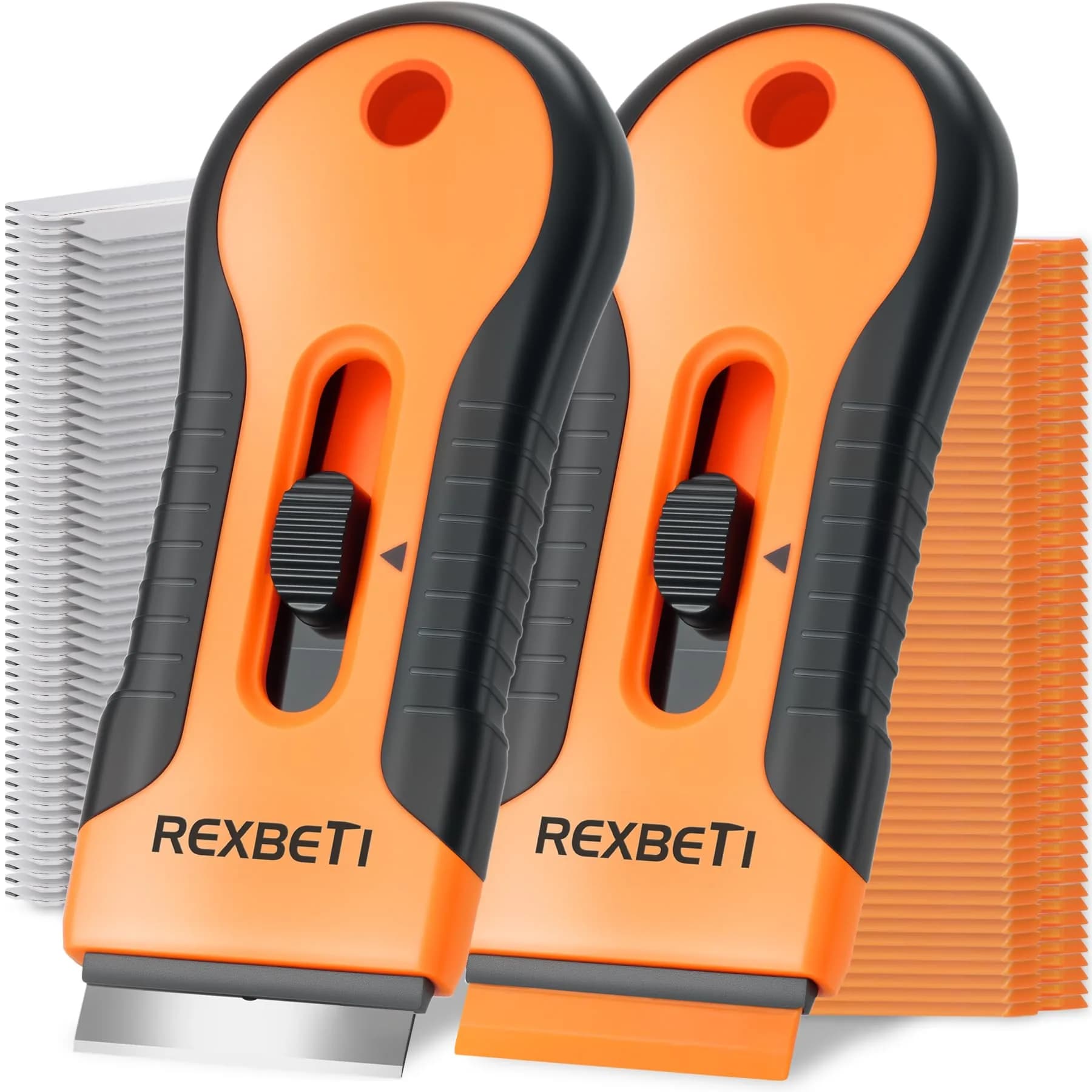 REXBETI Razor Blade Scraper Tool 2 Pack with 80 Blades | Heavy-Duty Glass Stovetop & Window Cleaner - main product image
