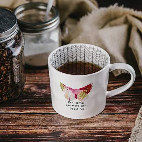 Pavilion Gift Company Grandma You Make Life Beautiful 16 Oz (473ml) Coffee Cup Mug | Debossed Butterfly Stripe thumbnail 6