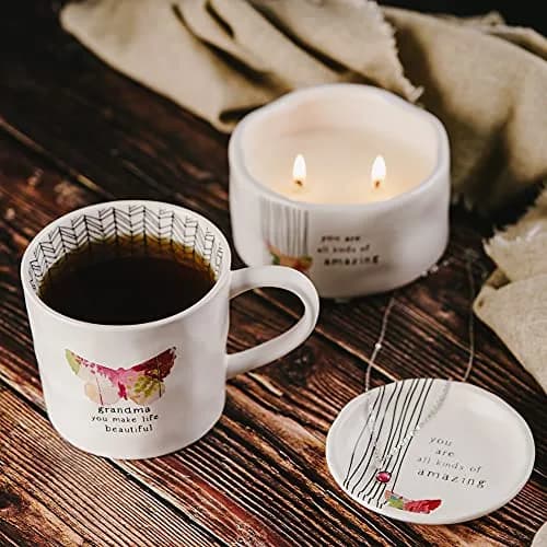 Pavilion Gift Company Grandma You Make Life Beautiful 16 Oz (473ml) Coffee Cup Mug | Debossed Butterfly Stripe thumbnail 7