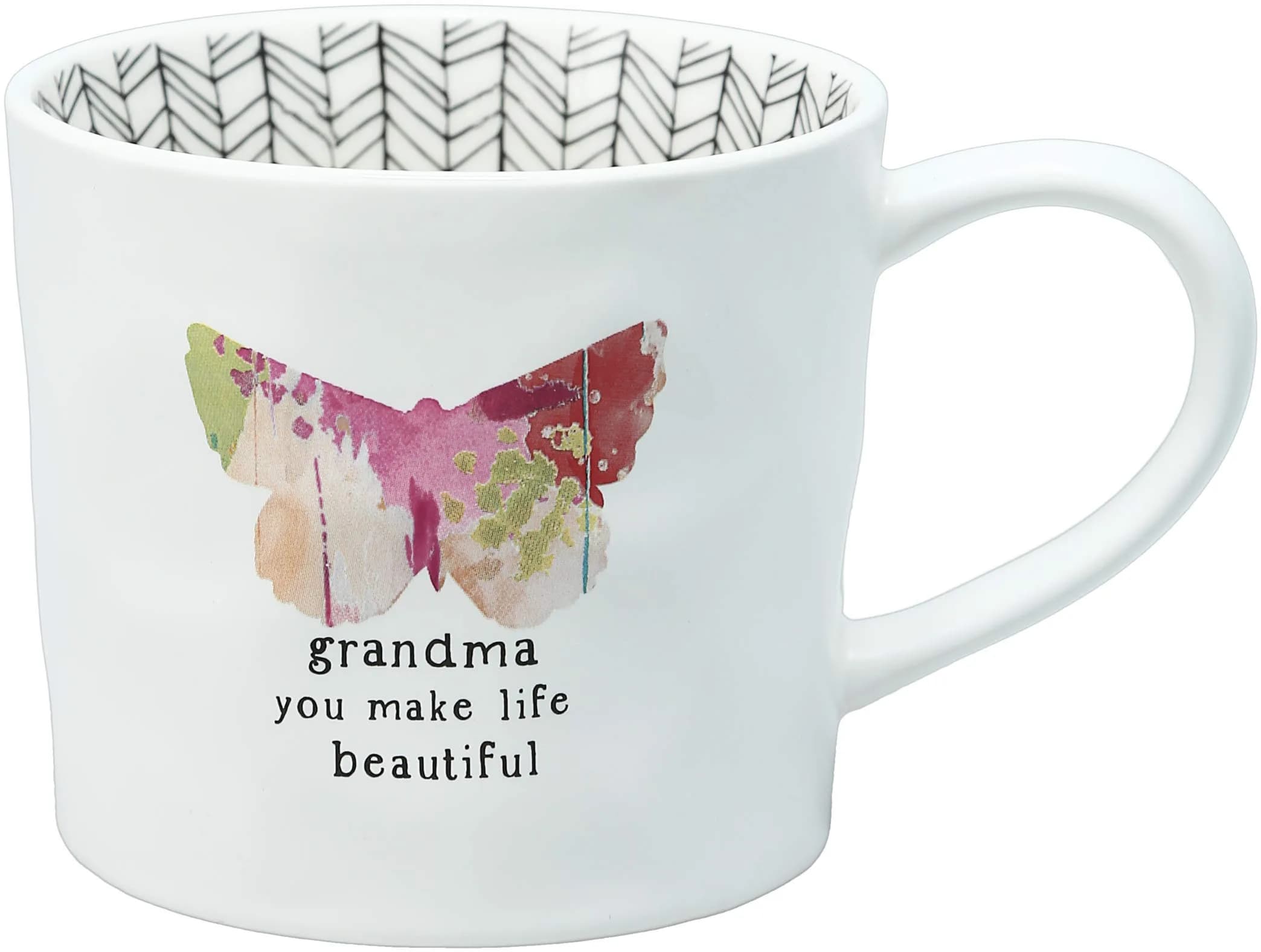Pavilion Gift Company Grandma You Make Life Beautiful 16 Oz (473ml) Coffee Cup Mug | Debossed Butterfly Stripe — 87507