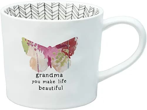Pavilion Gift Company Grandma You Make Life Beautiful 16 Oz (473ml) Coffee Cup Mug | Debossed Butterfly Stripe - main product image