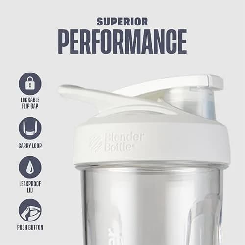 BlenderBottle Strada Shaker Bottle 28 oz (828 ml) White | Push-Button Flip Cap & BlenderBall Whisk thumbnail 2