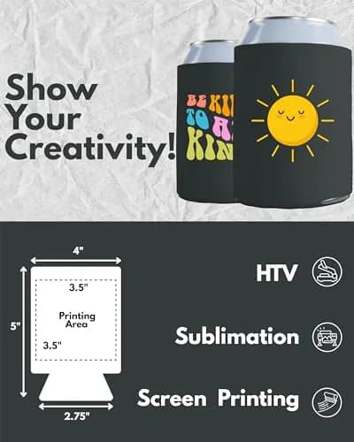 PartyPrints 100 Pack Charcoal Blank Can Cooler Sleeves, Customizable Insulated Foam for 12oz & 16oz Cans | Bulk Party Favors thumbnail 2