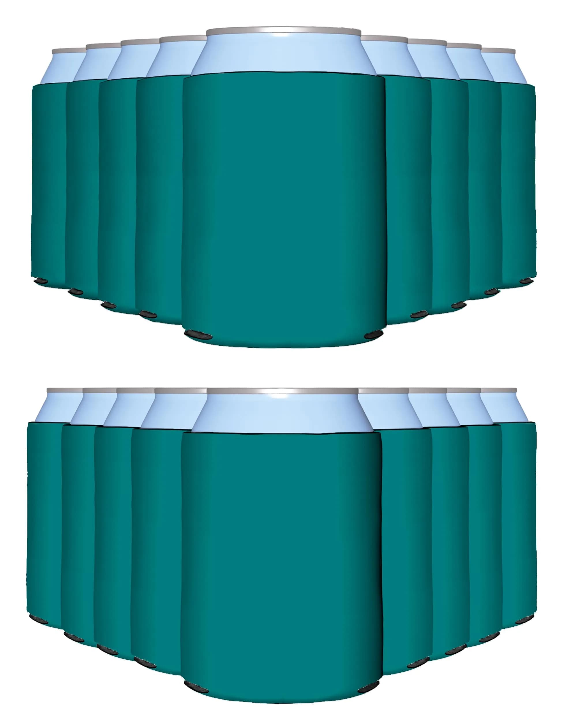 PartyPrints Teal Blank Can Cooler Sleeves (100 Pack) | Customizable Foam Insulators for 12oz & 16oz Cans