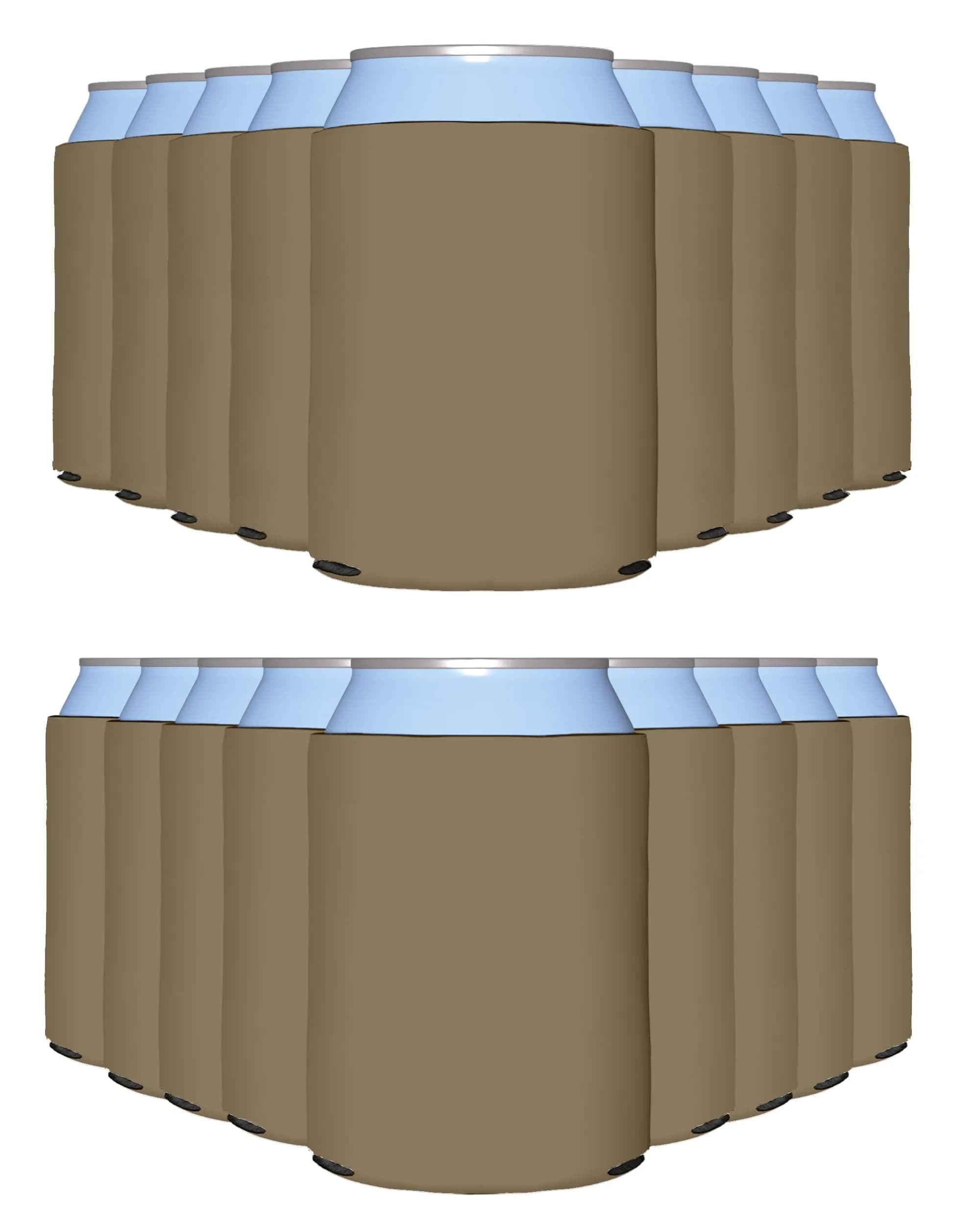 PartyPrints 100 Pack Taupe Blank Can Cooler Sleeves | Customizable Foam for 12oz & 16oz Cans