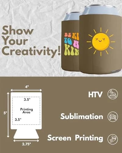 PartyPrints 100 Pack Taupe Blank Can Cooler Sleeves | Customizable Foam for 12oz & 16oz Cans thumbnail 2