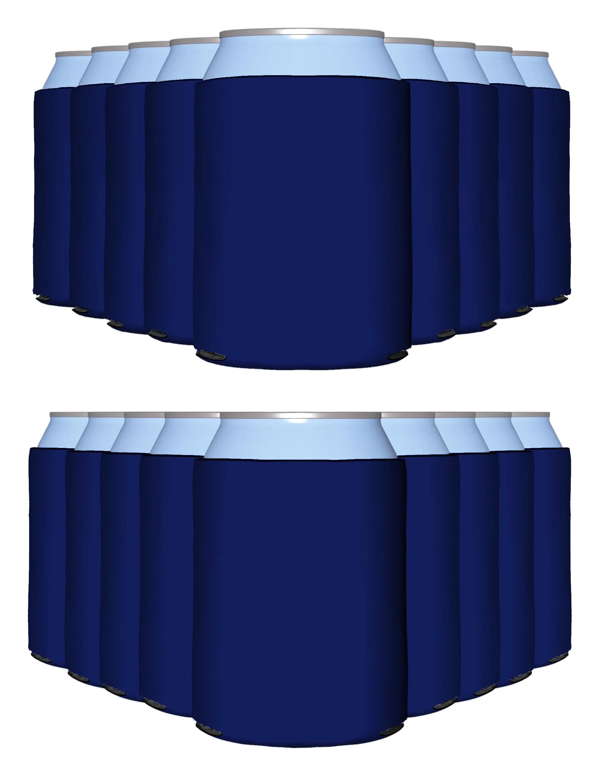 PartyPrints Navy Blue Blank Can Cooler Sleeves 100 Pack | Customizable Foam Drink Holder for 12oz & 16oz Cans