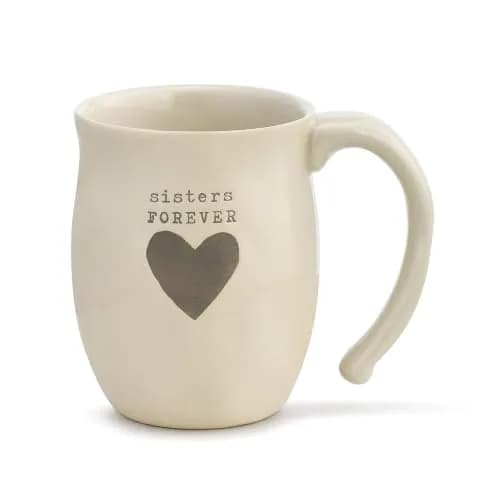 DEMDACO Warm Heart Ivory Stoneware Sisters Forever Heart Mug | Handcrafted 12oz Microwave-Safe thumbnail 1