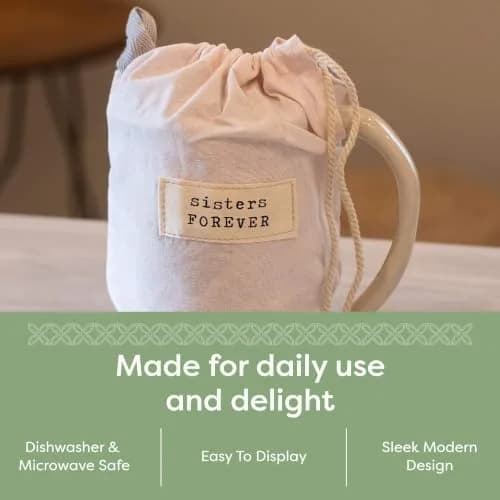 DEMDACO Warm Heart Ivory Stoneware Sisters Forever Heart Mug | Handcrafted 12oz Microwave-Safe thumbnail 6