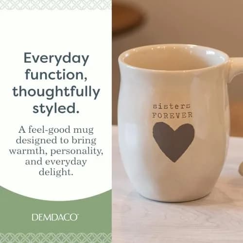 DEMDACO Warm Heart Ivory Stoneware Sisters Forever Heart Mug | Handcrafted 12oz Microwave-Safe thumbnail 2