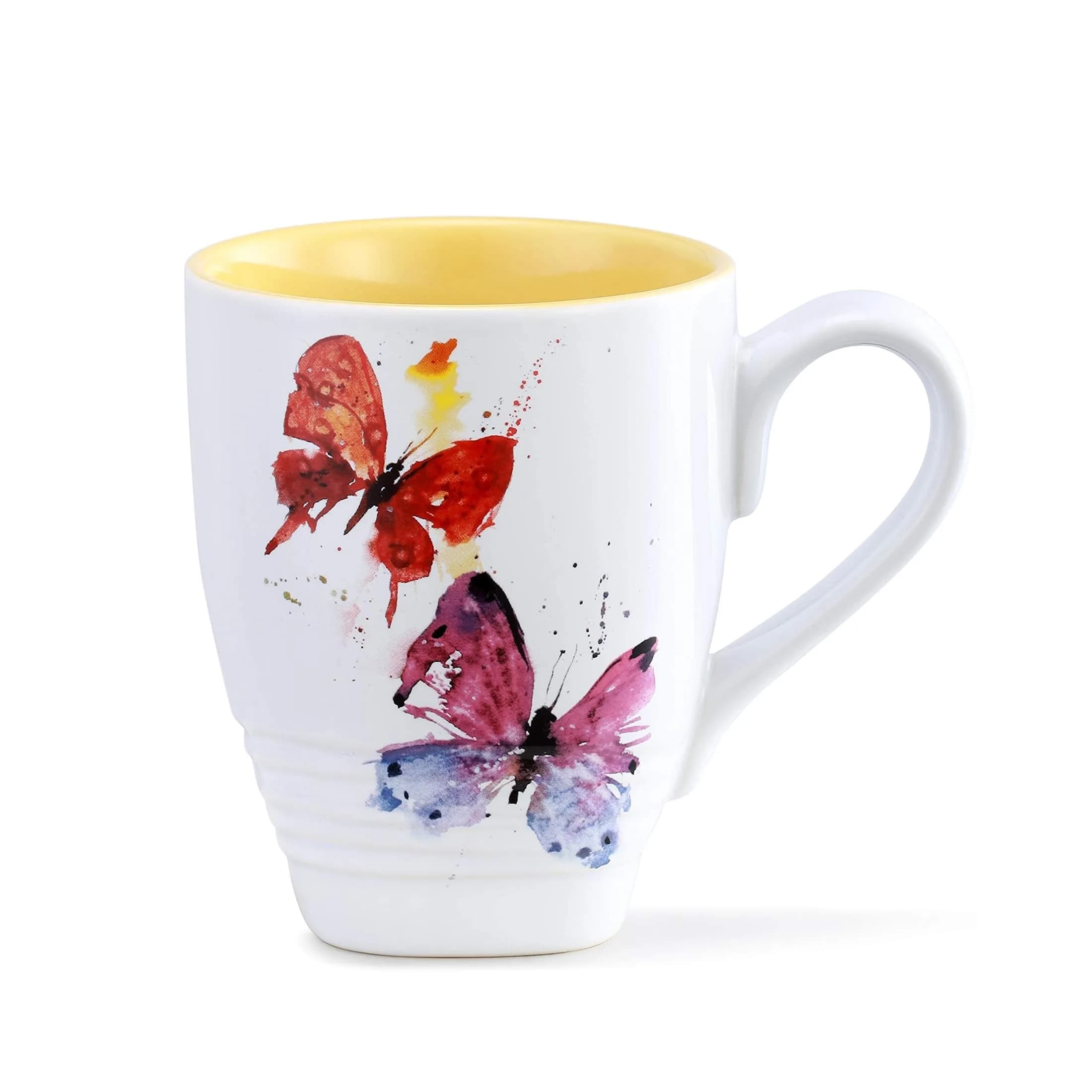 DEMDACO Flock of Butterflies Mug by Dean Crouser, Glossy Stoneware | Vibrant Watercolor Design, 16oz, Microwave & Dishwasher Safe — Yellow