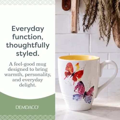 DEMDACO Flock of Butterflies Mug by Dean Crouser, Glossy Stoneware | Vibrant Watercolor Design, 16oz, Microwave & Dishwasher Safe thumbnail 2