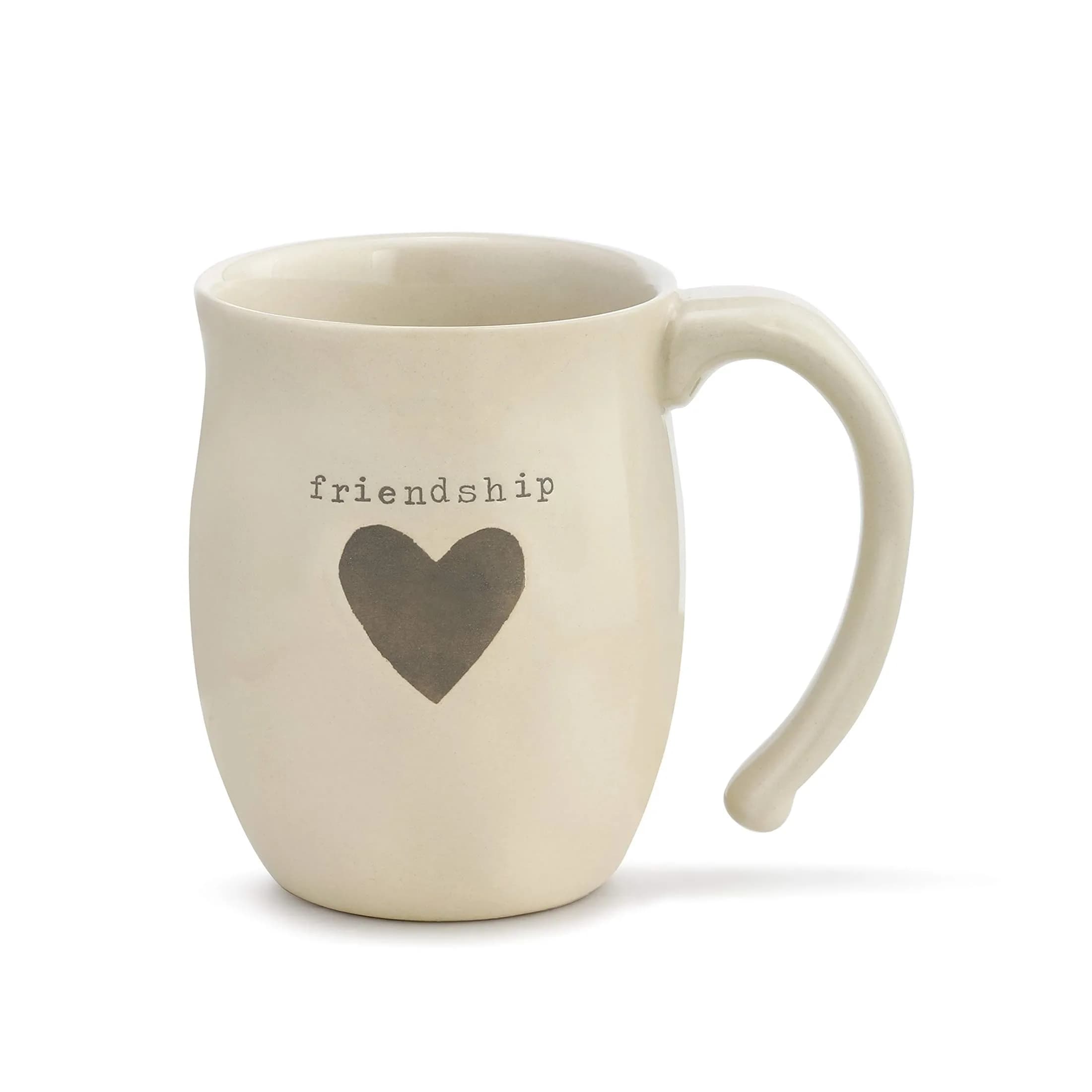 DEMDACO Ivory Ceramic Stoneware Friendship Heart Mug, 16 oz Capacity | Handcrafted Gift for Loved Ones (120 characters) — Gray