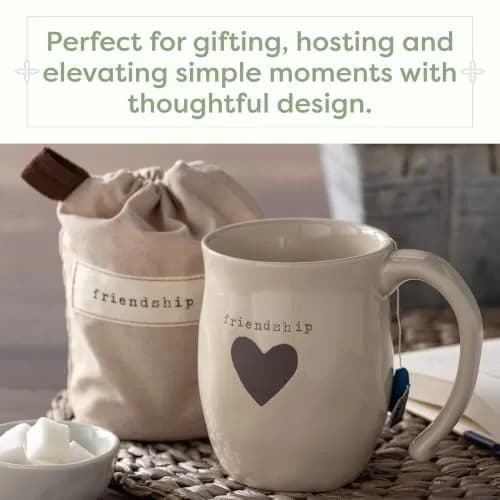 DEMDACO Ivory Ceramic Stoneware Friendship Heart Mug, 16 oz Capacity | Handcrafted Gift for Loved Ones (120 characters) thumbnail 4