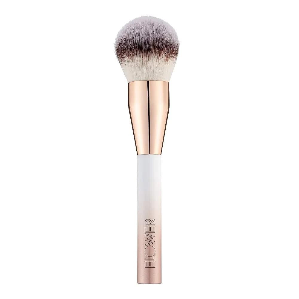FLOWER Powder Setting Brush Ultra-Soft Synthetic Bristles for an Airbrushed Finish | Lock in Foundation + Concealer — White