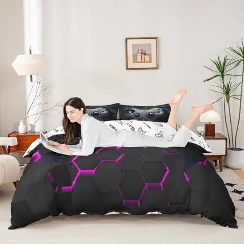Erosebridal Kids Teens Video Games Duvet Cover Set | Gaming Controller Pattern, Full Size, Microfiber, All Seasons thumbnail 5