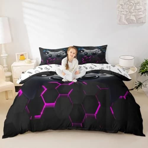 Erosebridal Kids Teens Video Games Duvet Cover Set | Gaming Controller Pattern, Full Size, Microfiber, All Seasons thumbnail 2