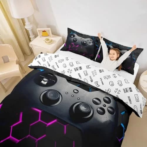 Erosebridal Kids Teens Video Games Duvet Cover Set | Gaming Controller Pattern, Full Size, Microfiber, All Seasons thumbnail 3