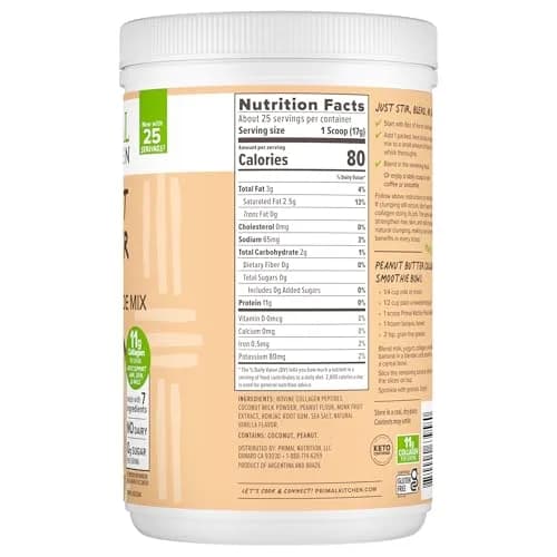 Primal Kitchen Peanut Butter Flavor Collagen Fuel Drink Mix 405g (14.3 Ounces) | Keto Certified Collagen Peptides for Skin, Hair, Nails thumbnail 8