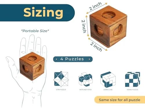 BSIRI 4 in 1 Wooden Brain Teaser Puzzles for Adults | Challenging 3D Desk Wood Puzzles Set for Mind Toys & Office Decor thumbnail 5