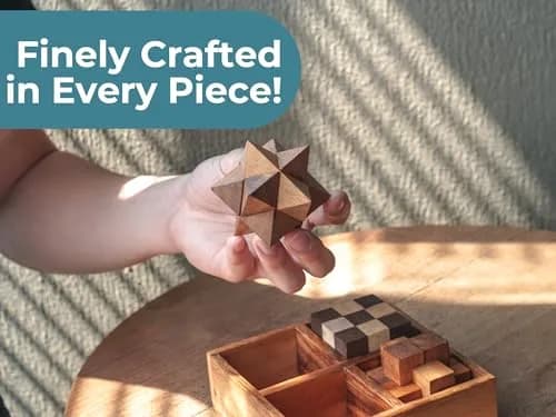 BSIRI 4 in 1 Wooden Brain Teaser Puzzles for Adults | Challenging 3D Desk Wood Puzzles Set for Mind Toys & Office Decor thumbnail 6