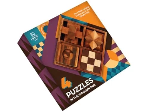 BSIRI 4 in 1 Wooden Brain Teaser Puzzles for Adults | Challenging 3D Desk Wood Puzzles Set for Mind Toys & Office Decor thumbnail 9