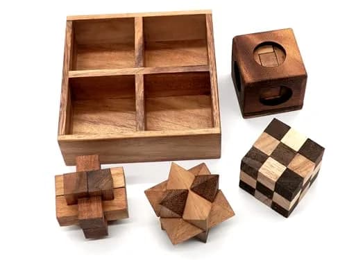 BSIRI 4 in 1 Wooden Brain Teaser Puzzles for Adults | Challenging 3D Desk Wood Puzzles Set for Mind Toys & Office Decor thumbnail 2