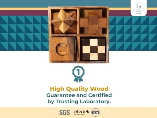 BSIRI 4 in 1 Wooden Brain Teaser Puzzles for Adults | Challenging 3D Desk Wood Puzzles Set for Mind Toys & Office Decor thumbnail 3