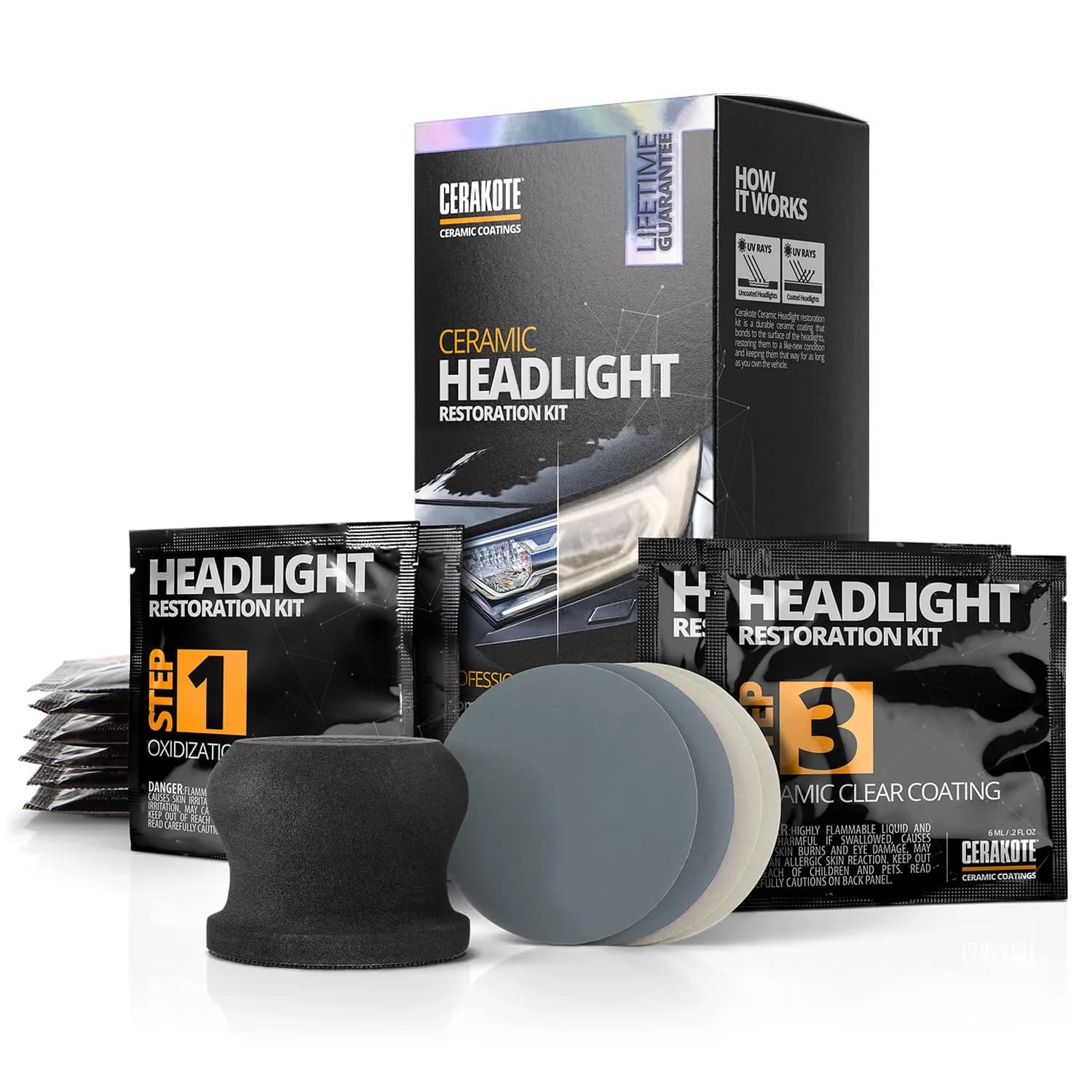 CERAKOTE Ceramic Headlight Restoration Kit | Restores Cloudy, Yellowed Headlights with UV Protection - view 2
