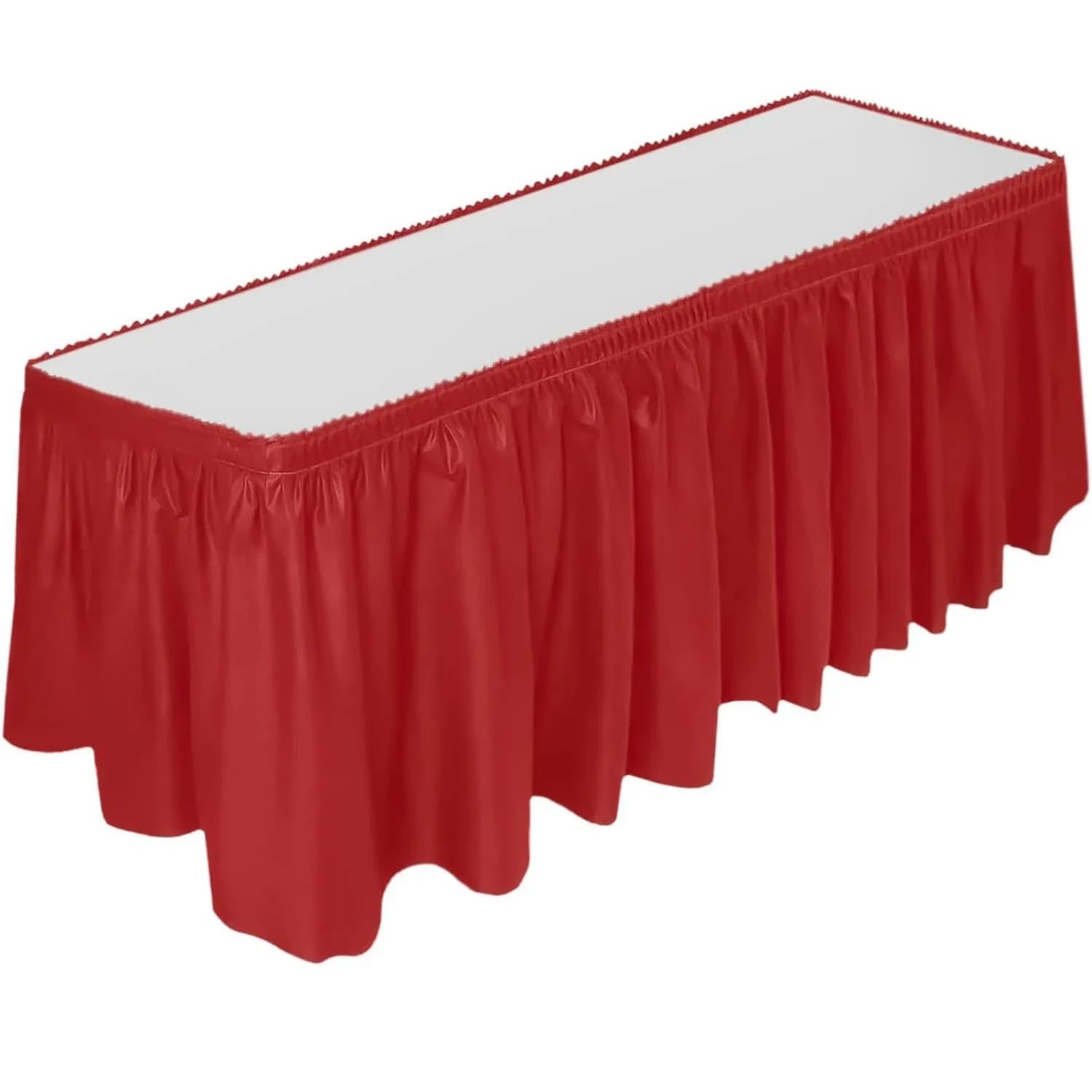 DecorRack Red Plastic Table Skirt 4.26 m (14 ft) | Easy Adhesive Installation for Parties