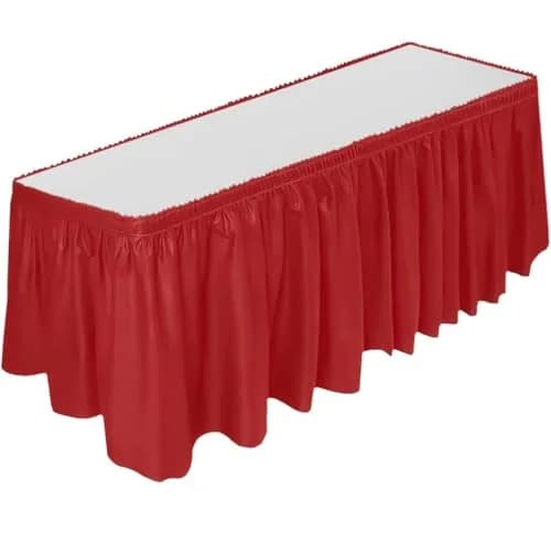 DecorRack Red Plastic Table Skirt 4.26 m (14 ft) | Easy Adhesive Installation for Parties thumbnail 1