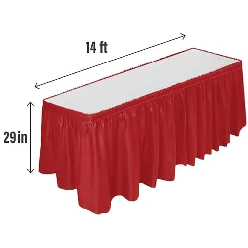 DecorRack Red Plastic Table Skirt 4.26 m (14 ft) | Easy Adhesive Installation for Parties thumbnail 2