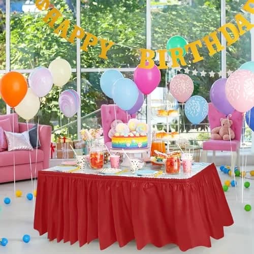 DecorRack Red Plastic Table Skirt 4.26 m (14 ft) | Easy Adhesive Installation for Parties thumbnail 3