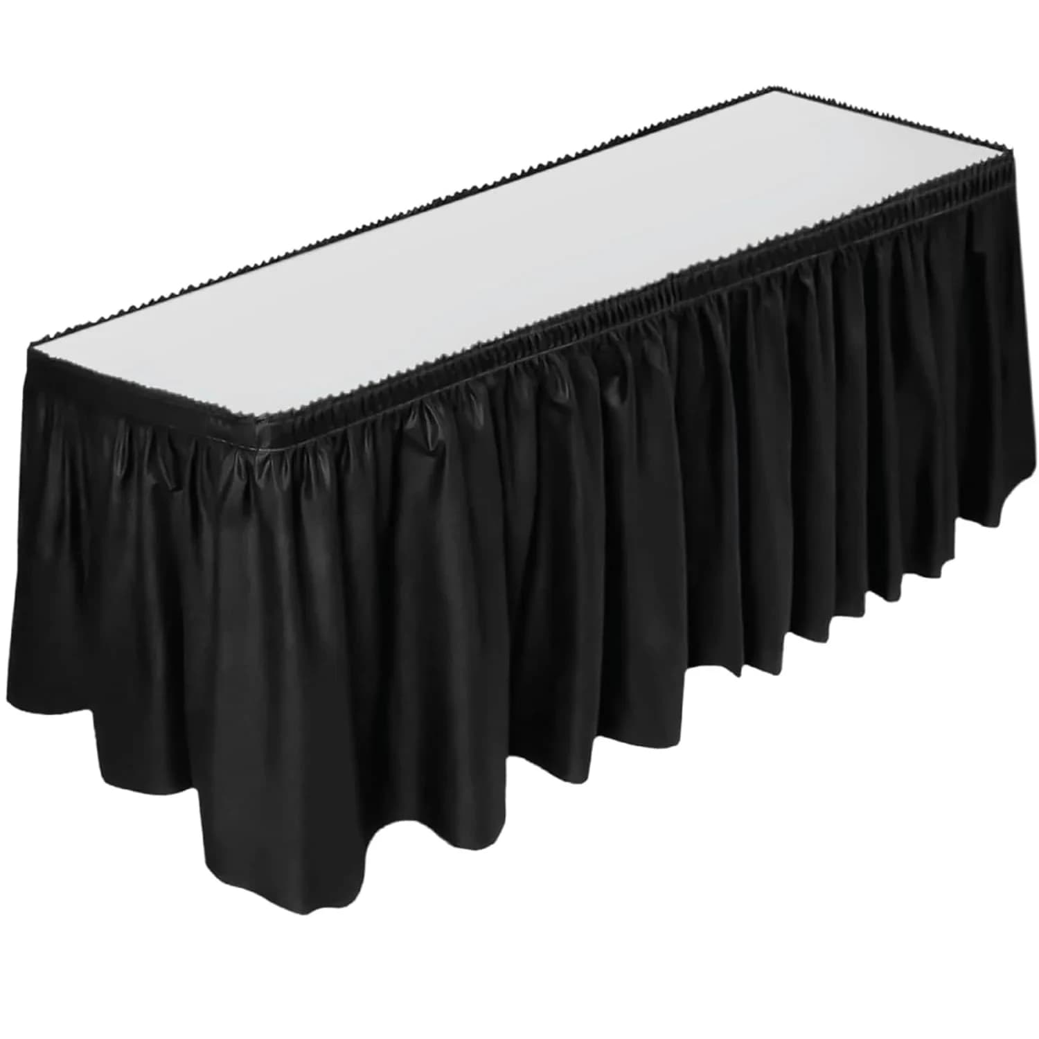 DecorRack Black Plastic Table Skirt 4.26 m (14 ft) | BPA-Free, Reusable, Rectangular for Events