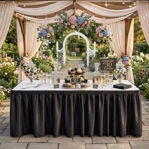 DecorRack Black Plastic Table Skirt 4.26 m (14 ft) | BPA-Free, Reusable, Rectangular for Events thumbnail 3