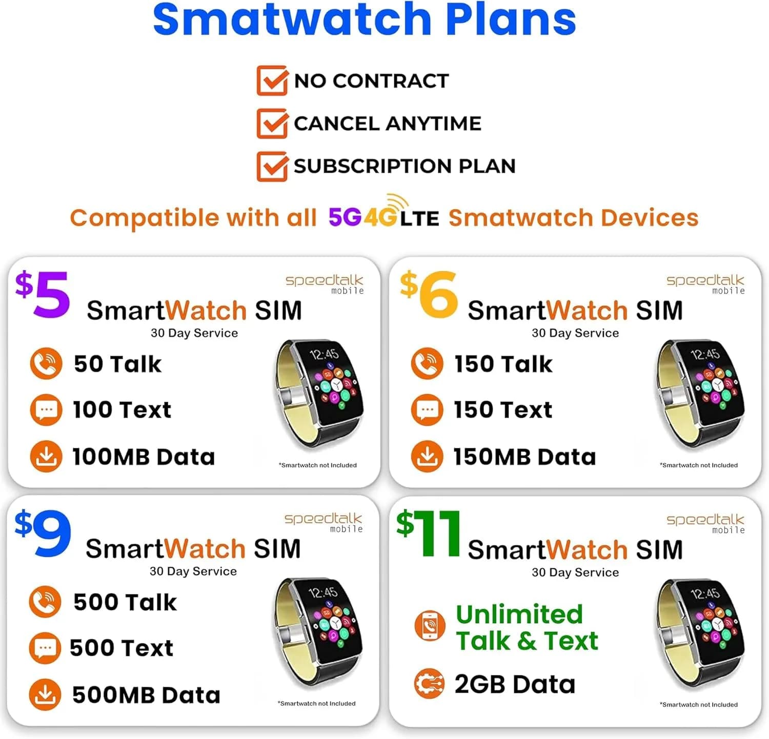 SpeedTalk Mobile Smartwatch SIM Card Kit - Triple Cut Nano/Micro/Standard for 4G Wearables | No Contract, No Credit Check - view 4