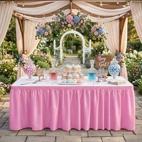 DecorRack Plastic Table Skirt Light Pink 73 cm (29 in) x 4.26 m (14 ft) | BPA-Free & Reusable for Parties thumbnail 3