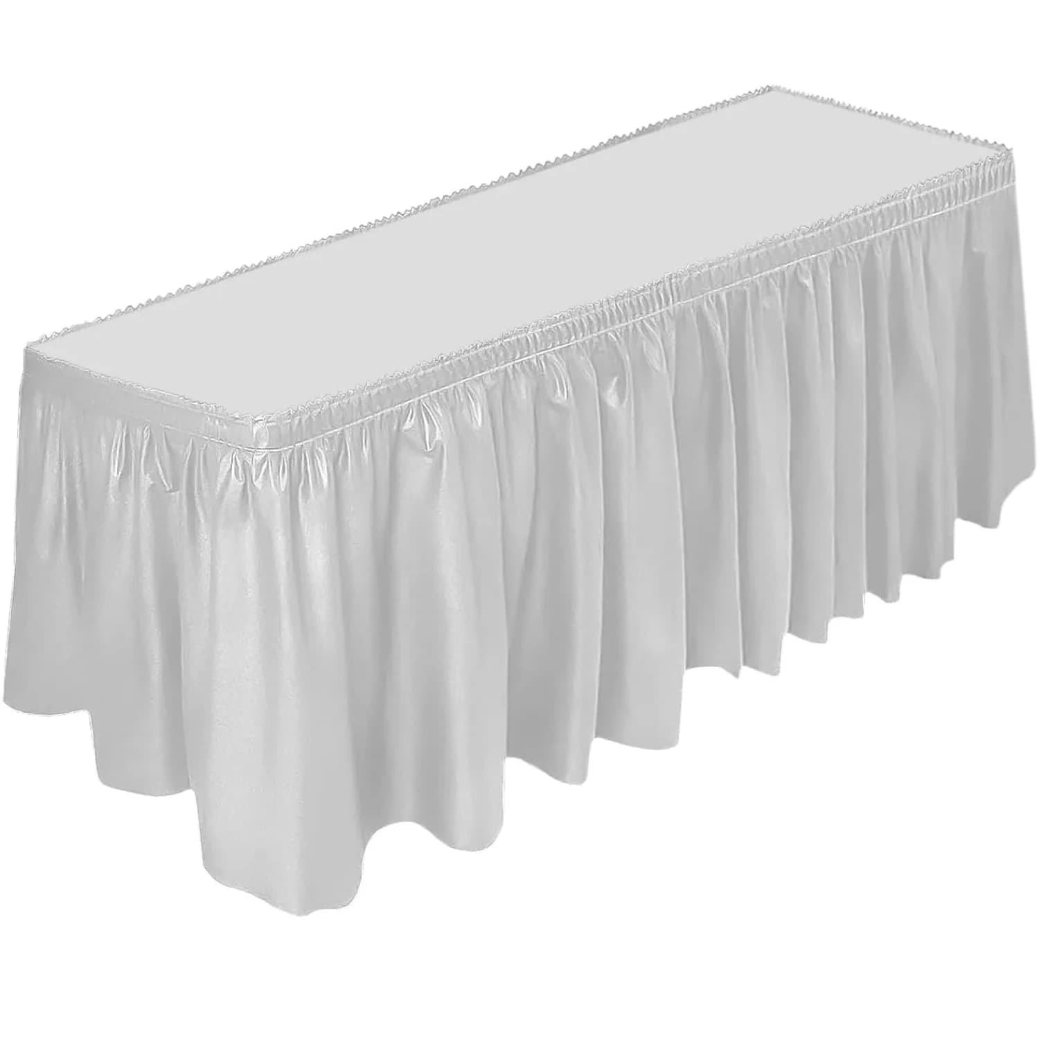 DecorRack White Plastic Table Skirt 4.26 m (14 ft) | BPA-Free, Disposable, Reusable for Events