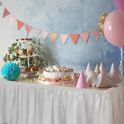 DecorRack White Plastic Table Skirt 4.26 m (14 ft) | BPA-Free, Disposable, Reusable for Events thumbnail 4