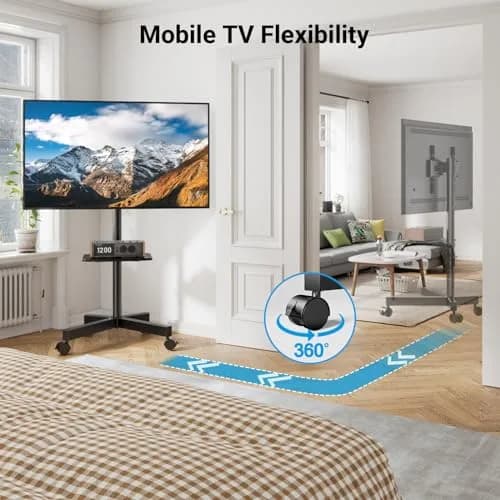 PERLESMITH Rolling TV Stand for 23-60 Inch LCD LED TVs | Supports 88Lbs, Tilt & Lock Wheels, Max VESA 400x400mm, Portable with Shelf thumbnail 6