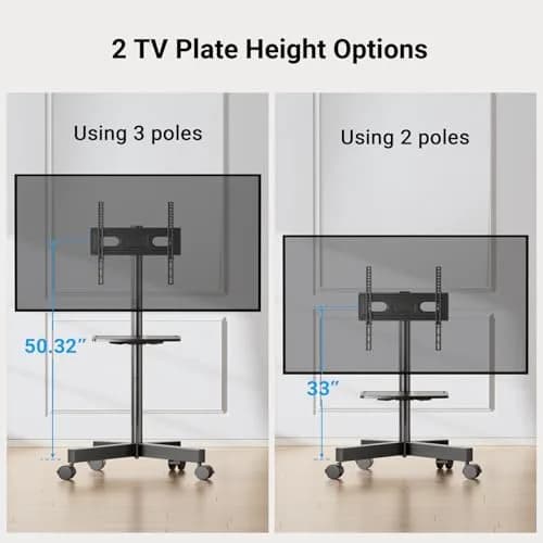 PERLESMITH Rolling TV Stand for 23-60 Inch LCD LED TVs | Supports 88Lbs, Tilt & Lock Wheels, Max VESA 400x400mm, Portable with Shelf thumbnail 8